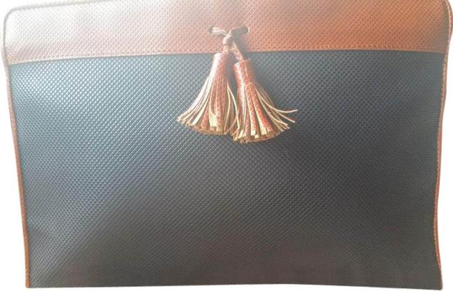 Bottega Veneta Marco Polo BlackCarmel Leather Coated Canvas Clutch