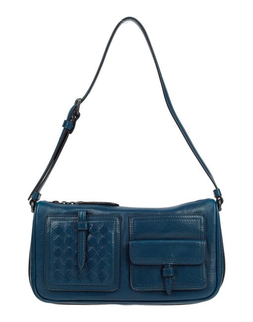 Bottega Veneta Medium Dark Blue Leather Shoulder Bag