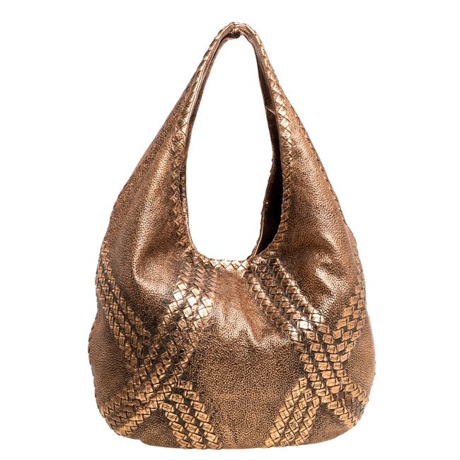 Bottega Veneta Metallic Rose Gold Leather Cervo Hobo Bag