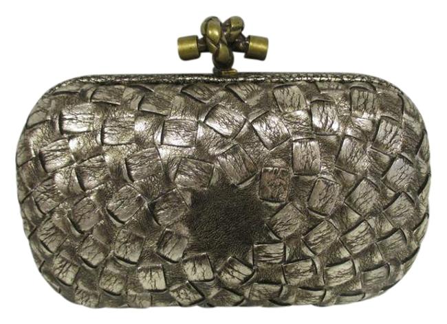 Bottega Veneta Metallic Woven Hard Antique Gold Leather Clutch