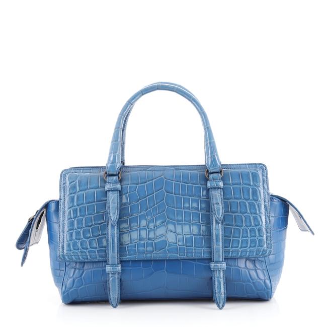 Bottega Veneta Monaco Medium Blue Crocodile Satchel