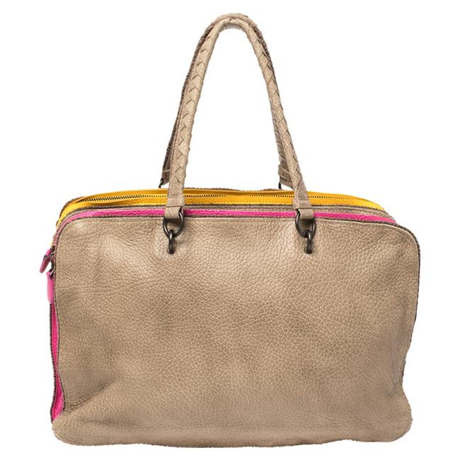 Bottega Veneta Multicolor Pebbled Leather Double Zip Satchel