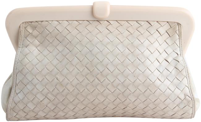 Bottega Veneta Nappa Woven Framed Beige Leather Clutch