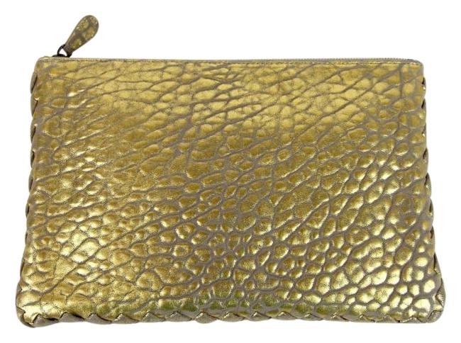 Bottega Veneta New Pouch W Woven Trim 256400 1516 Gold Leather Clutch
