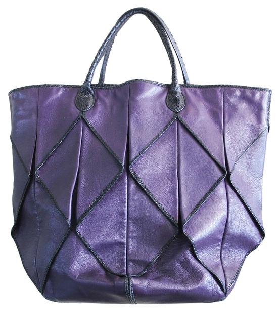 Bottega Veneta Origami Plum and Snakeskin Purse PurpleBlackTan Leather Tote