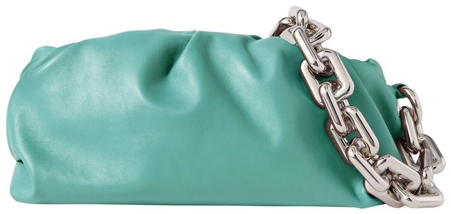 Bottega Veneta Pouch Chain embellished Gathered Blue Leather Clutch