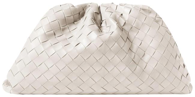 Bottega Veneta Pouch Large Gathered Intrecciato Leather White Clutch