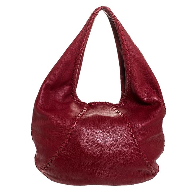 Bottega Veneta Red Cervo Leather Large Baseball Hobo Bag