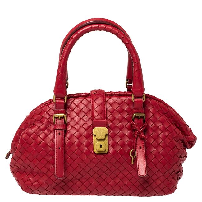Bottega Veneta Red Intrecciato Leather Satchel