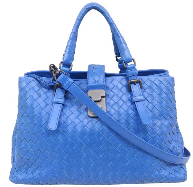 Bottega Veneta Roma Blue Lambskin Leather Satchel