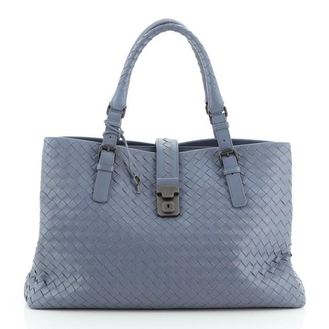 Bottega Veneta Roma Intrecciato Nappa Medium Blue Leather Tote