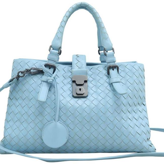Bottega Veneta Roma Light Blue Lambskin Leather Satchel