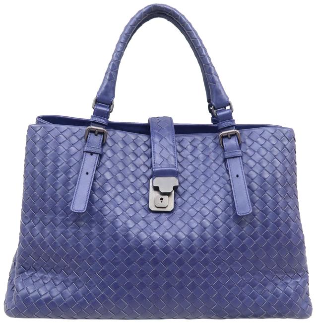 Bottega Veneta Roma Medium Satchel Deep Blue Lambskin Leather Tote
