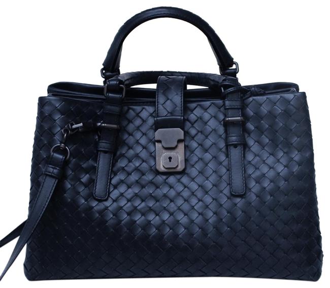 Bottega Veneta Roma Navy Leather Satchel
