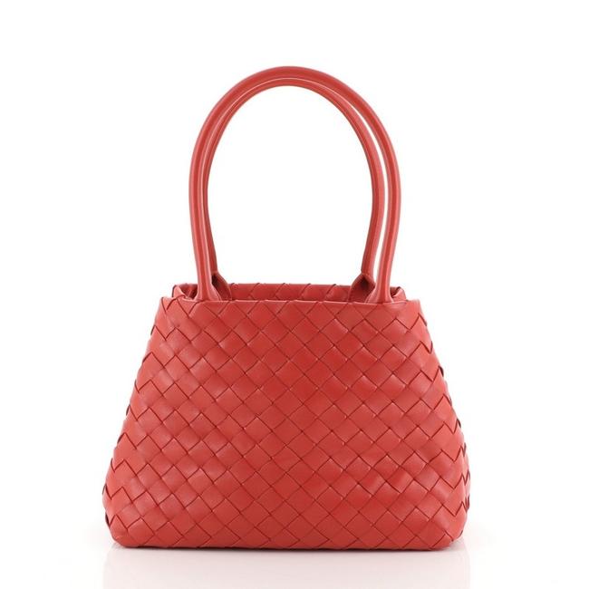 Bottega Veneta Shopper Intrecciato Nappa Small Red Leather Tote