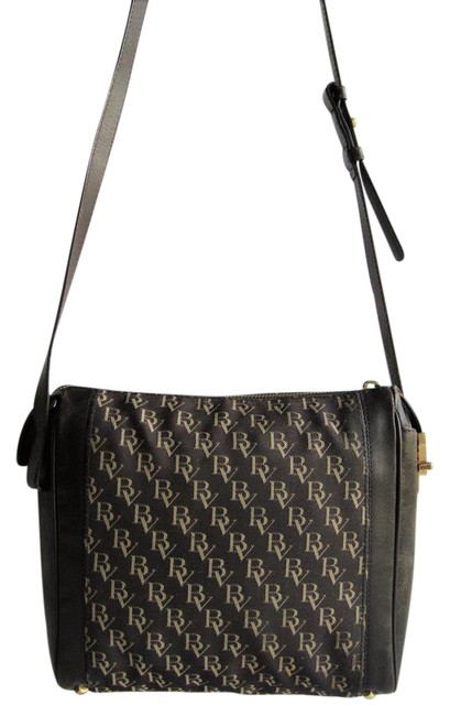 Bottega Veneta Signature Canvas Trim Dark Brown Leather Shoulder Bag