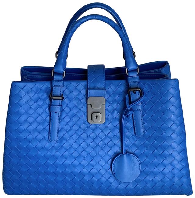 Bottega Veneta Small Roma Intrecciato Blue Leather Tote