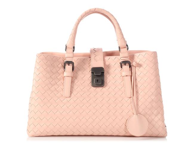 Bottega Veneta Roma Small Woven Pale Pink Leather Satchel