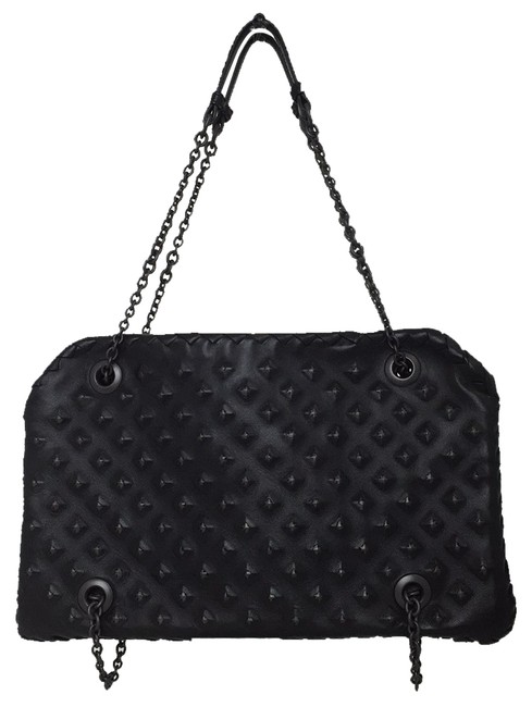 Bottega Veneta Studded Intrecciato Duo Black Leather Satchel