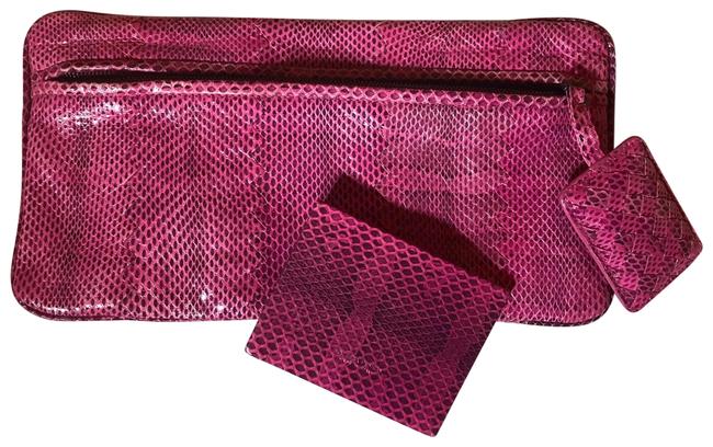 Bottega Veneta Stunning Hot PinkBlack Snakeskin Clutch