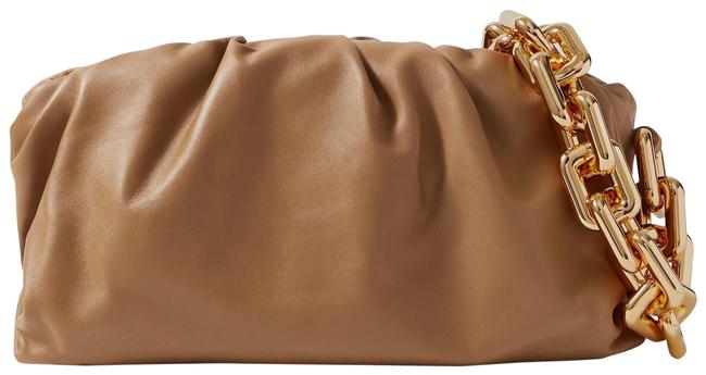 Bottega Veneta The Chain Pouch Gathered Dark Brown Leather Clutch