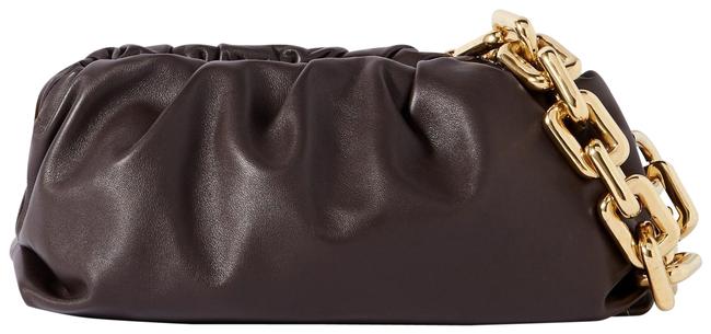 Bottega Veneta The Pouch Chain embellished Gathered Dark Brown Leather Clutch