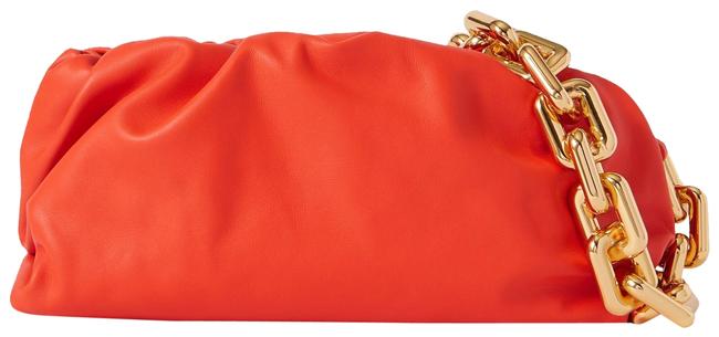 Bottega Veneta The Pouch Chain embellished Gathered Leather Orange Clutch