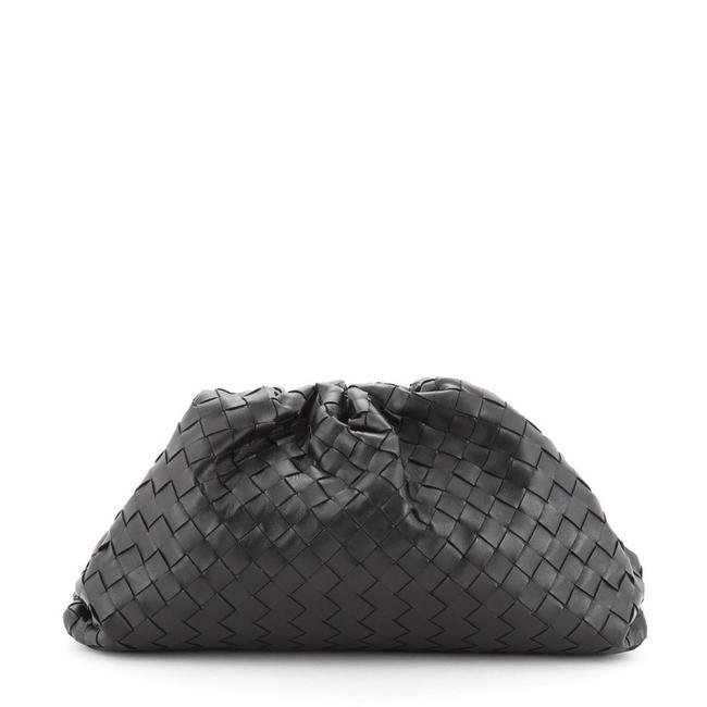 Bottega Veneta The Pouch Intrecciato Large Black Leather Clutch