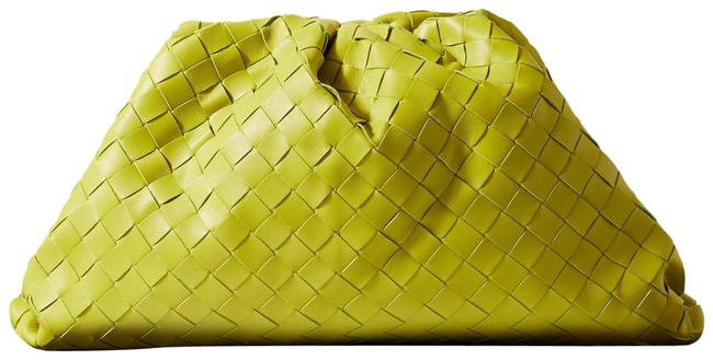 Bottega Veneta The Pouch Large Gathered Intrecciato Leather Chartreuse Clutch