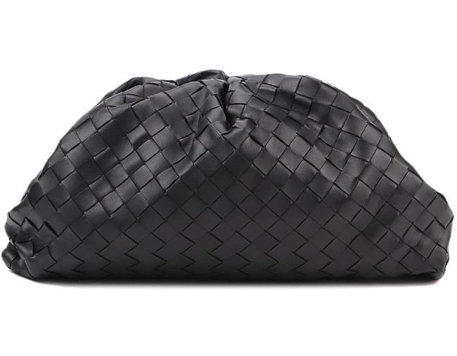 Bottega Veneta The Pouch Large Intrecciato Black Calfskin Leather Clutch