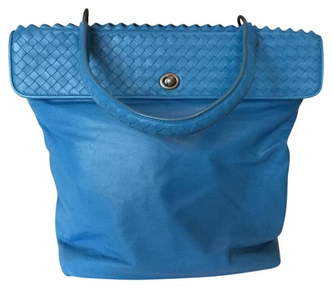 Bottega Veneta Top Flap Blue Leather Satchel