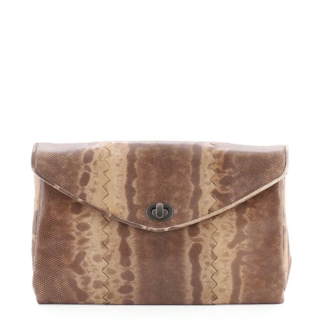 Bottega Veneta Turnlock Flap Karung Brown Snakeskin Leather Clutch