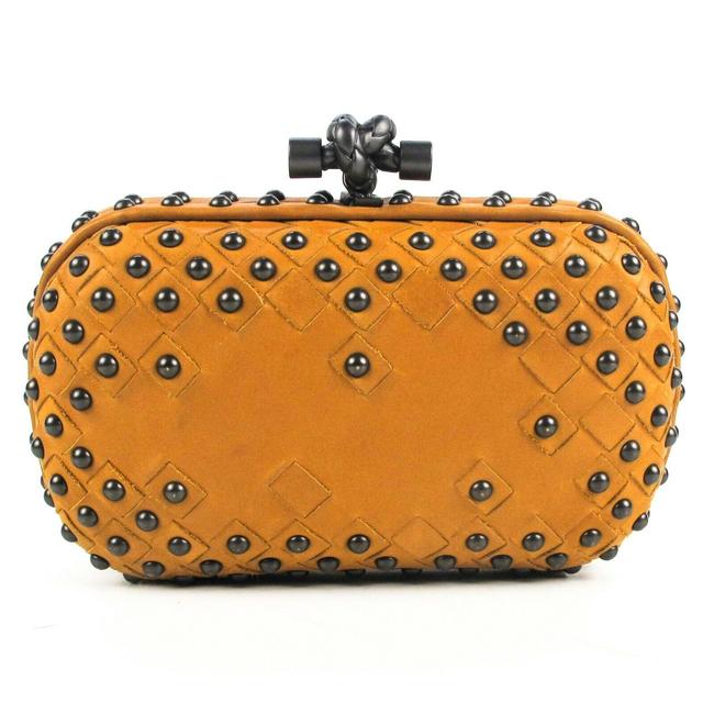 Bottega Veneta Twist Knot Studded Clasp Orange Leather Clutch