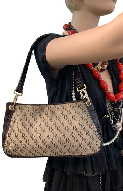 Bottega Veneta Vintage Black Canvas Leather Shoulder Bag