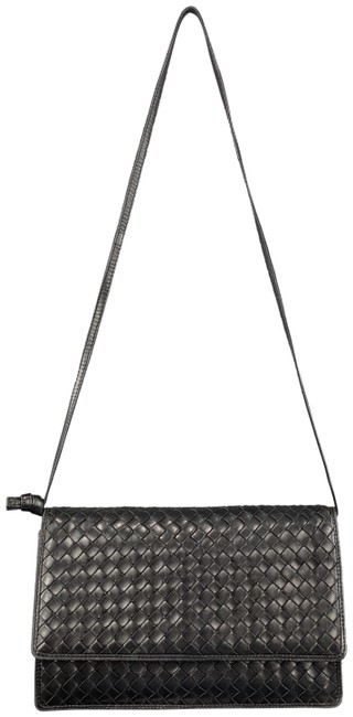 Bottega Veneta Vintage Intrecciato Woven Black Leather Shoulder Bag