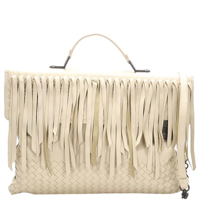 Bottega Veneta White Intrecciato Leather Studio 73 Satchel