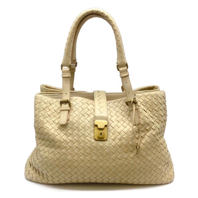 Bottega Veneta Woven Cream Leather Satchel