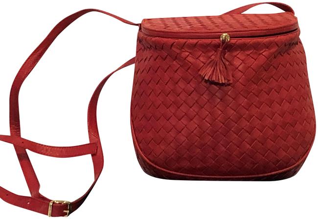 Bottega Veneta Woven Creel Red Leather Shoulder Bag