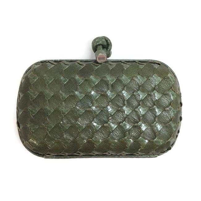 Bottega Veneta Woven Green Snakeskin Leather Clutch