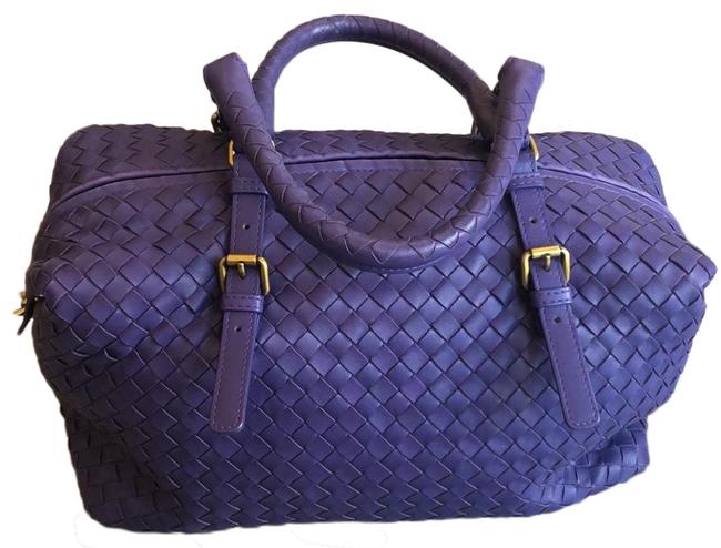 Bottega Veneta Woven Leather Handbag Purple Satchel