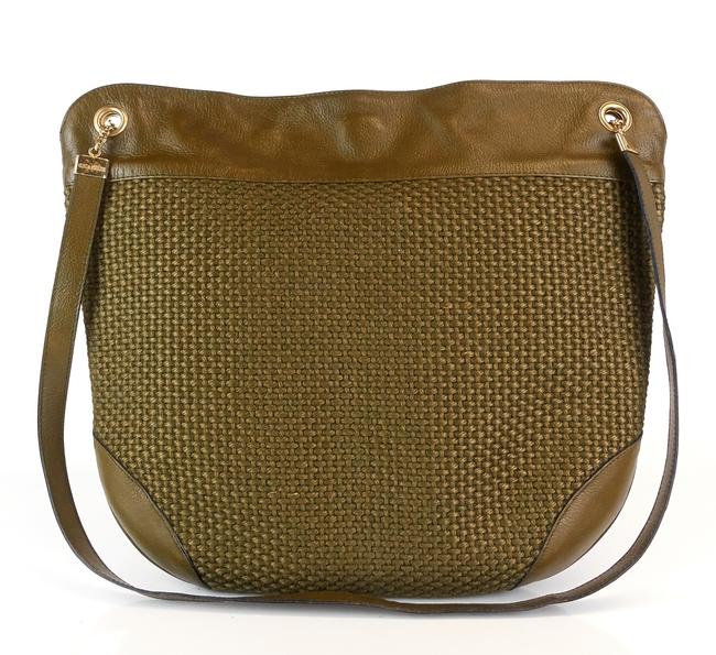 Bottega Veneta Woven Olive Green Fabric and Leather Hobo Bag