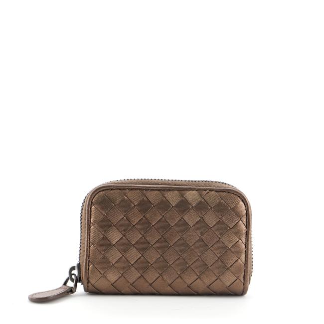 Bottega Veneta Zip Coin Purse Intrecciato Nappa Brown Metallic Leather Clutch