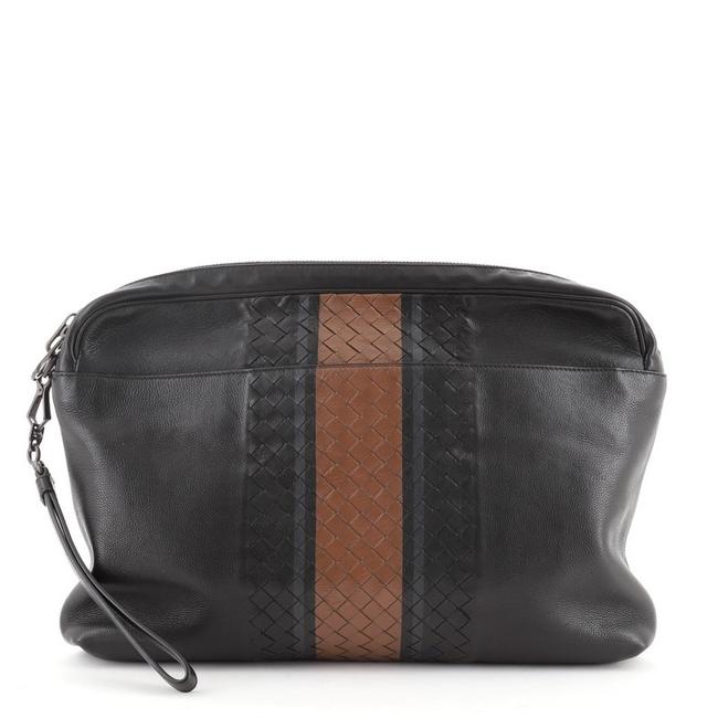 Bottega Veneta Zip Document Case with Intrecciato Detail Black Leather Clutch