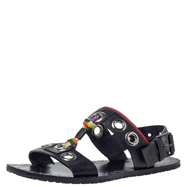 Bottega Veneta Black Leather Grommet Slingback Flat36 Sandals