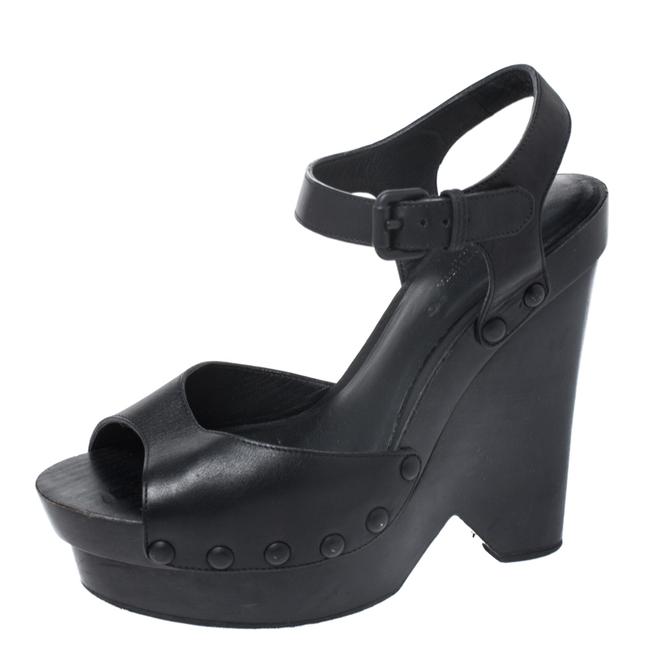 Bottega Veneta Black Leather Open Toe Ankle Strap Wedge375 Sandals