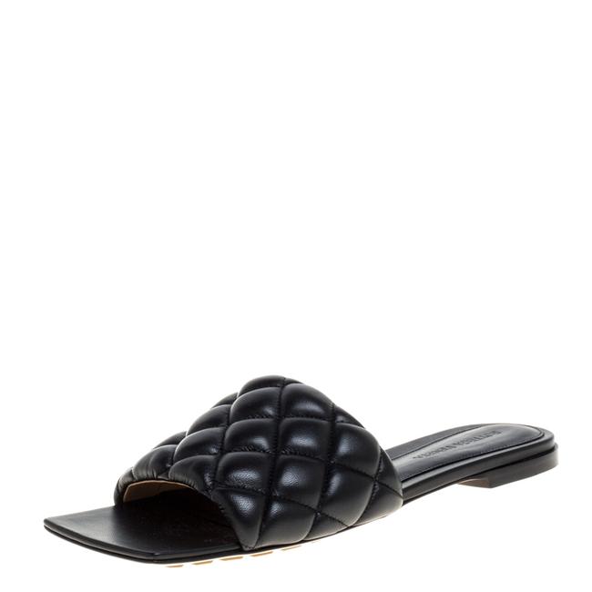 Bottega Veneta Black Quitled Leather Padded Flat Slide38 Sandals