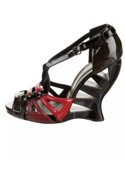 Bottega Veneta Black Red Platform Wedges