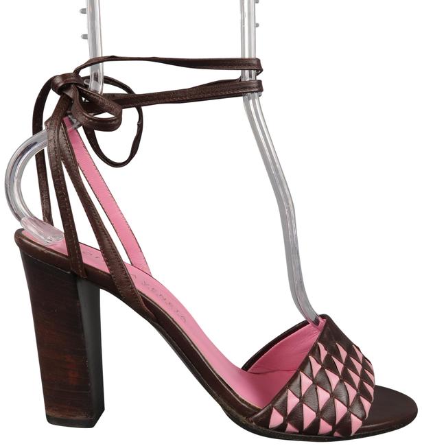 Bottega Veneta BrownPink Leather Ankle Tie Sandals