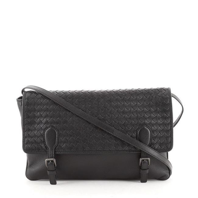 Bottega Veneta Buckle Intrecciato Large Black Leather Messenger Bag