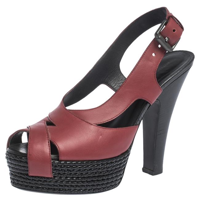 Bottega Veneta Burgundy Leather Peep Toe Platform Slingback37 Sandals